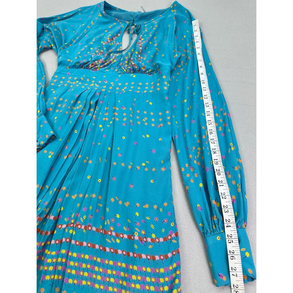 Free People Coryn Mini Dress Cherry Print Teal Blue Green Cut Out Pleated Size 4 - Picture 9 of 12